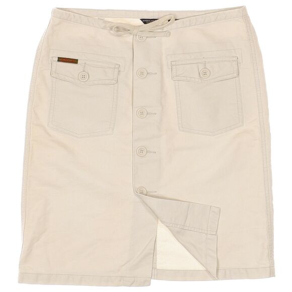 American Eagle Skirt 0 Beige Cotton Button Drawstring Pockets Womens Measure W28 - Picture 6 of 8
